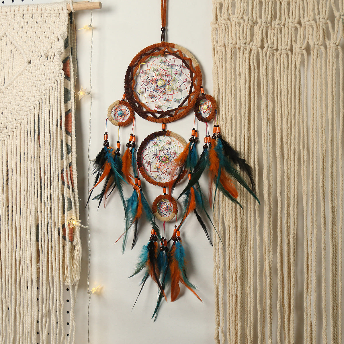 Five-Ring Dream Catcher Wall Decor for Boho Texture