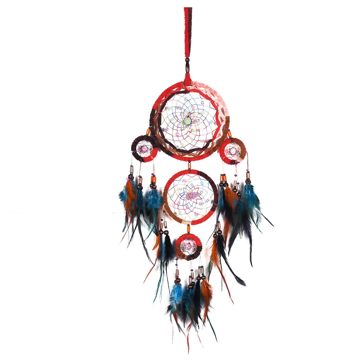 Five-Ring Dream Catcher Wall Decor for Boho Texture