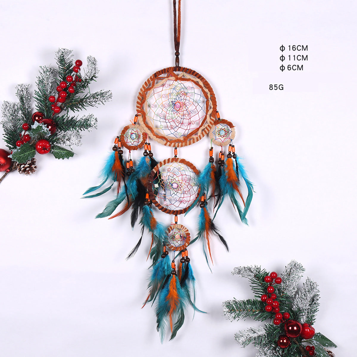 Five-Ring Dream Catcher Wall Decor for Boho Texture