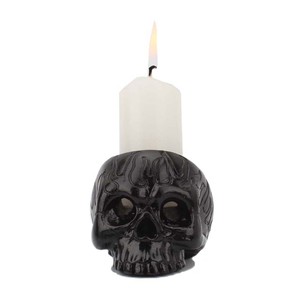 Black Skull Candle Holder for Dramatic Gothic Decor