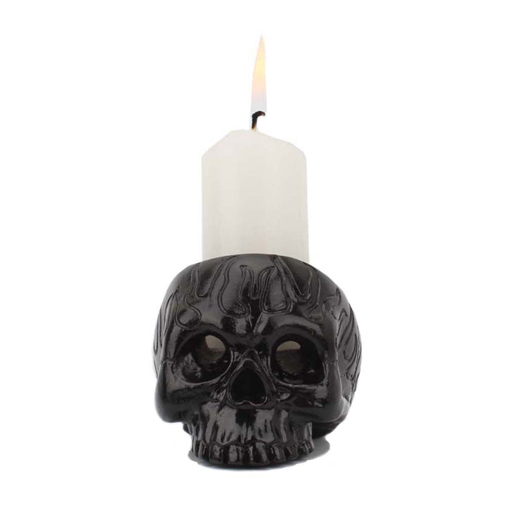 Black Skull Candle Holder for Dramatic Gothic Decor