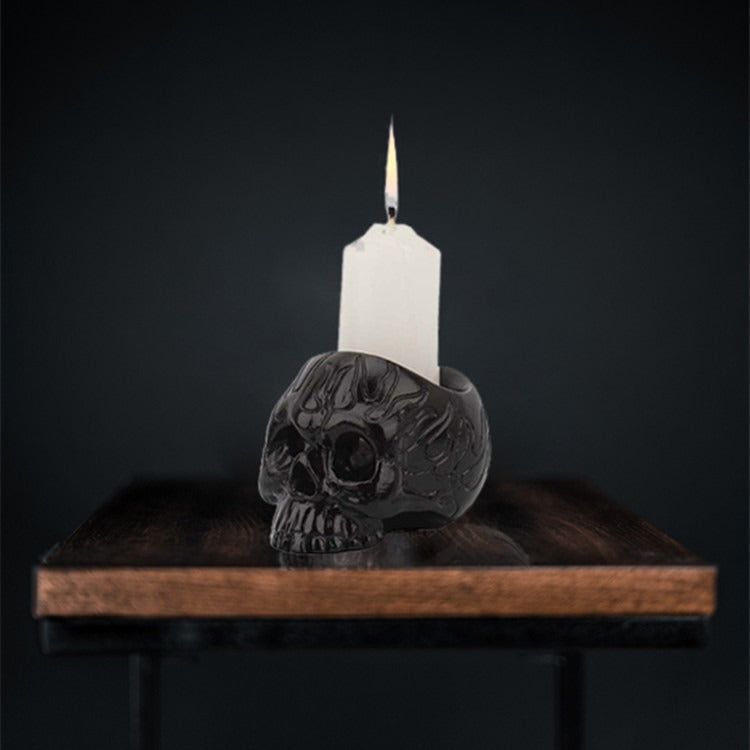 Black Skull Candle Holder for Dramatic Gothic Decor