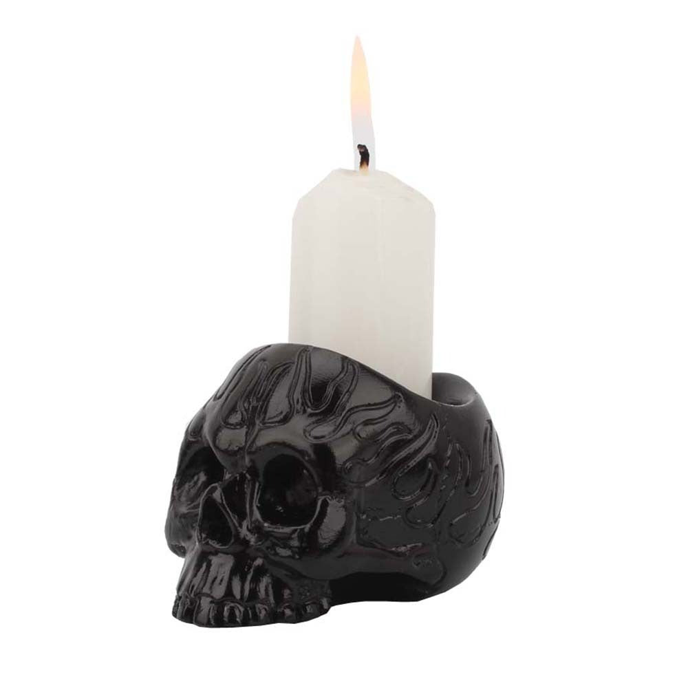 Black Skull Candle Holder for Dramatic Gothic Decor
