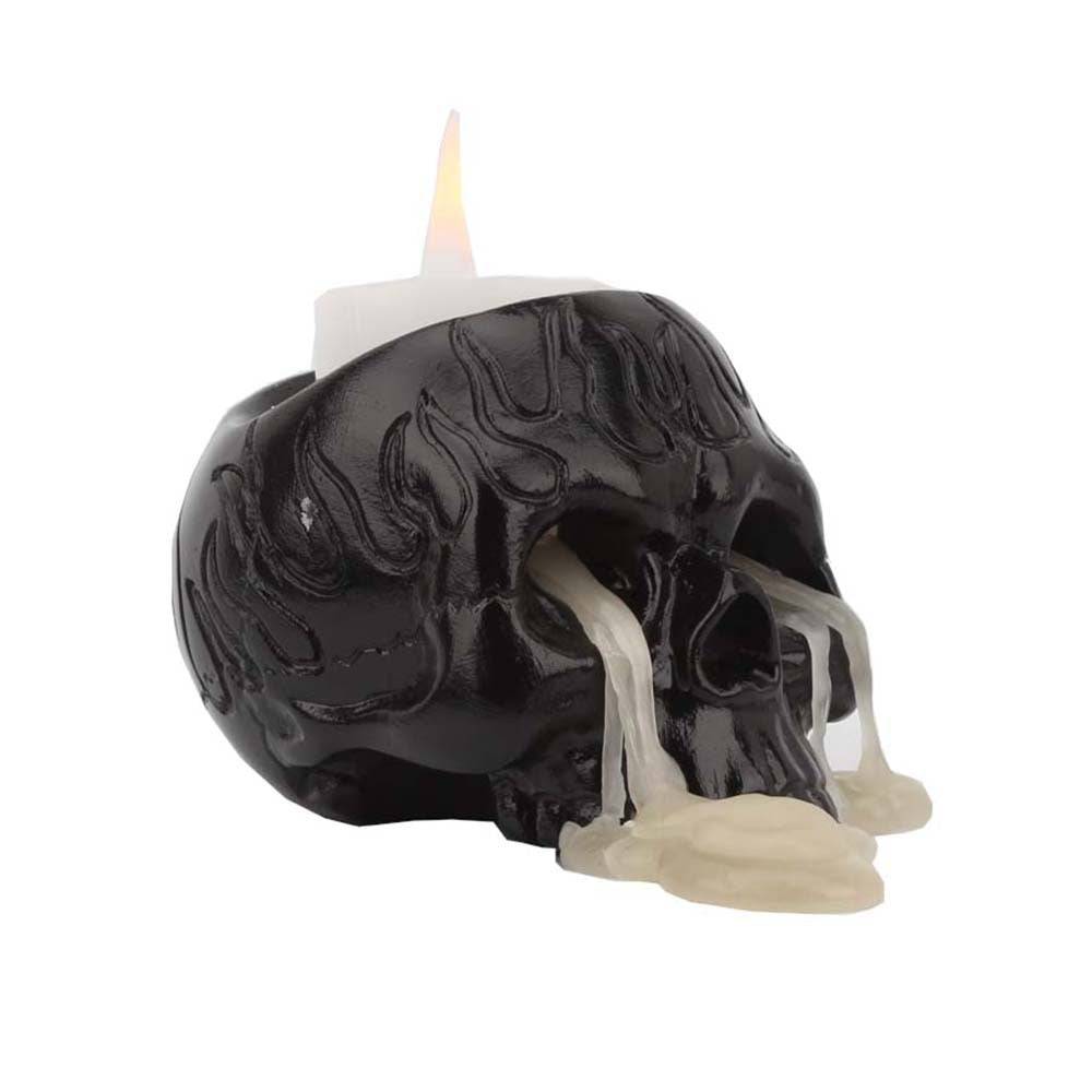 Black Skull Candle Holder for Dramatic Gothic Decor
