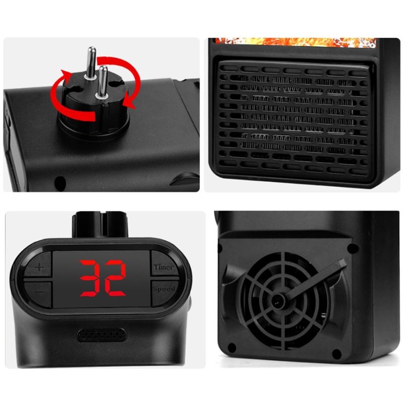 Flame Effect Mini Space Heater for Cozy Bedroom Warmth