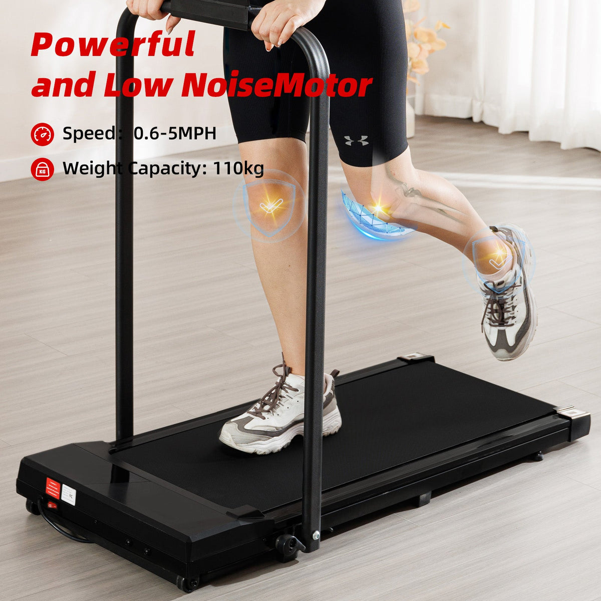Under-Desk Walking Pad with Handrail for Home Office