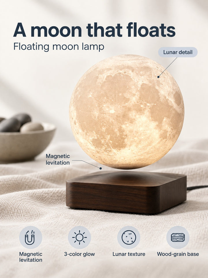 Floating Moon Lamp: Levitating 3D Night Light for Bedroom
