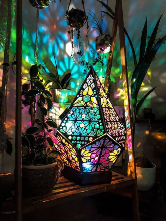 Bohemian Floor Lamp with Colorful Mosaic Light Patterns