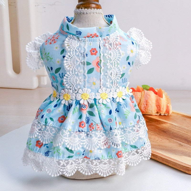 Floral Dog Dress with Lace for Photo-Ready Moments