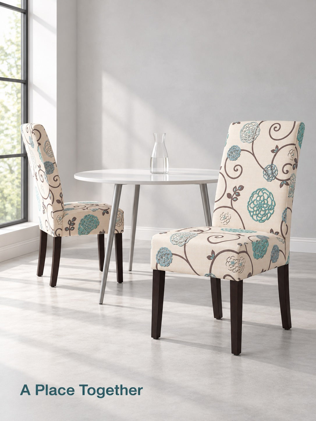 Floral Upholstered Dining Chair with High Back, Pair