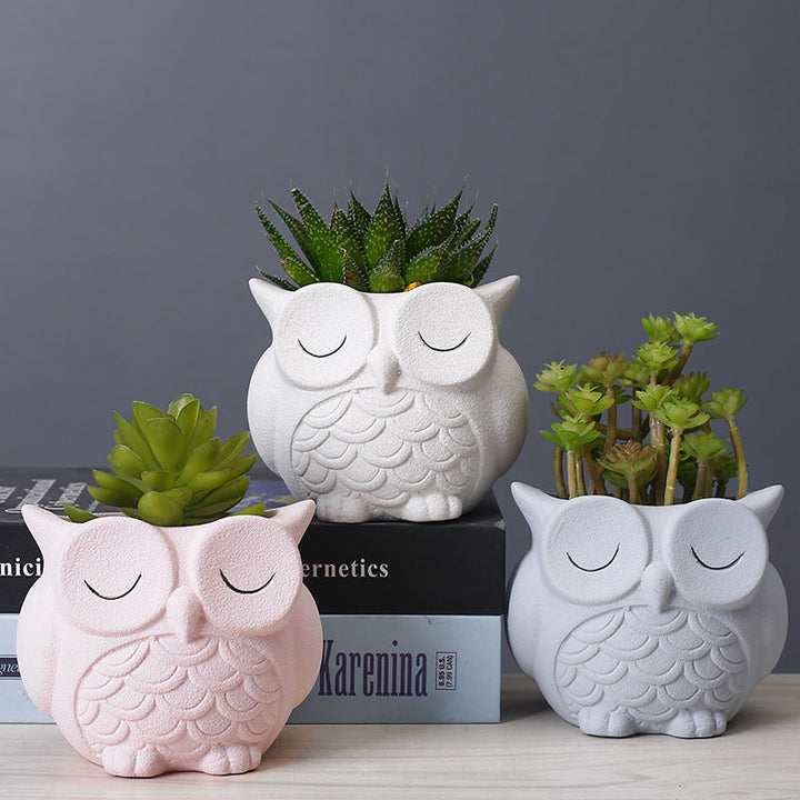Ceramic Owl Planter for Small Indoor Plants & Succulents