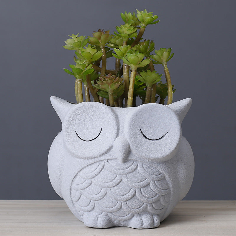 Ceramic Owl Planter for Small Indoor Plants & Succulents