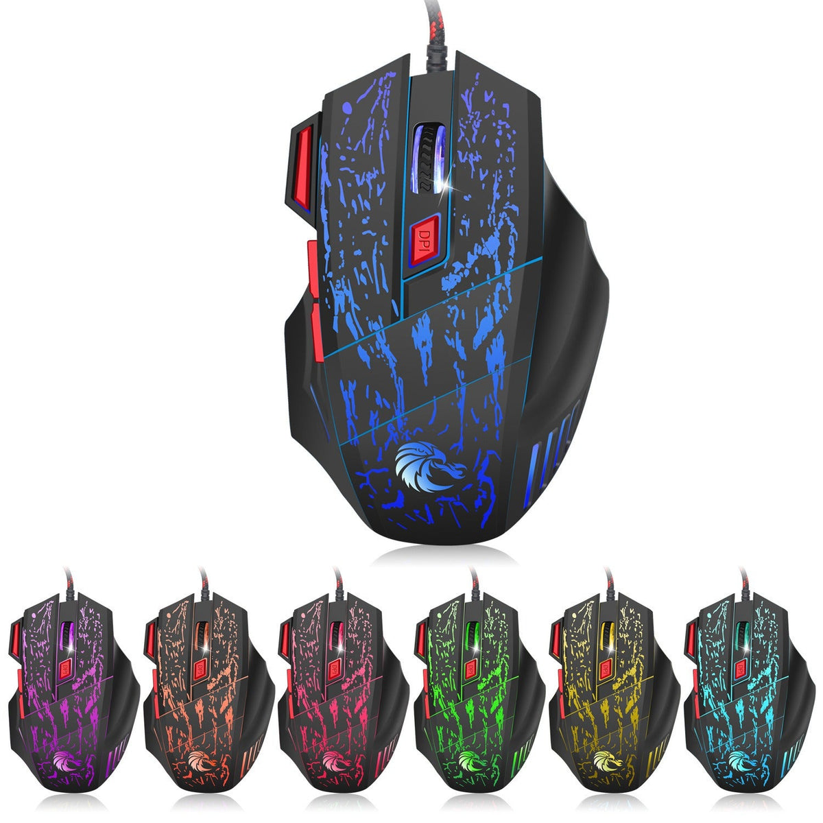 Wired RGB Gaming Mouse with a Glowing Crackle Shell