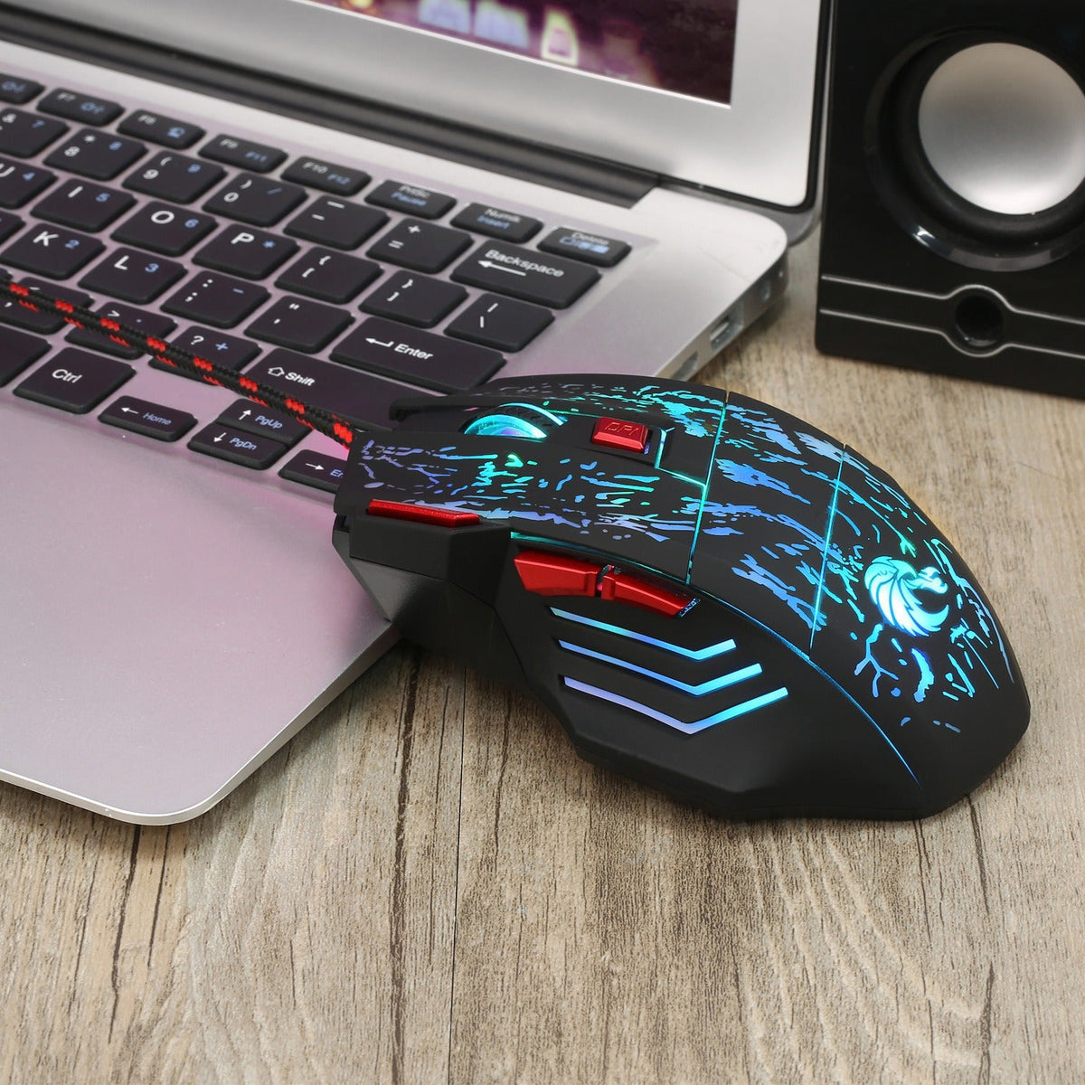 Wired RGB Gaming Mouse with a Glowing Crackle Shell