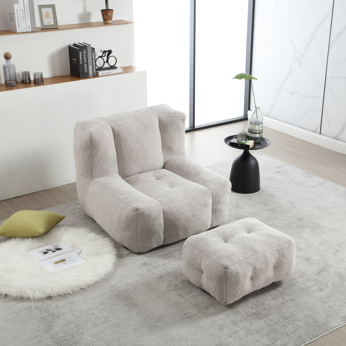 Memory Foam Bean Bag Chair Set with Matching Footstool