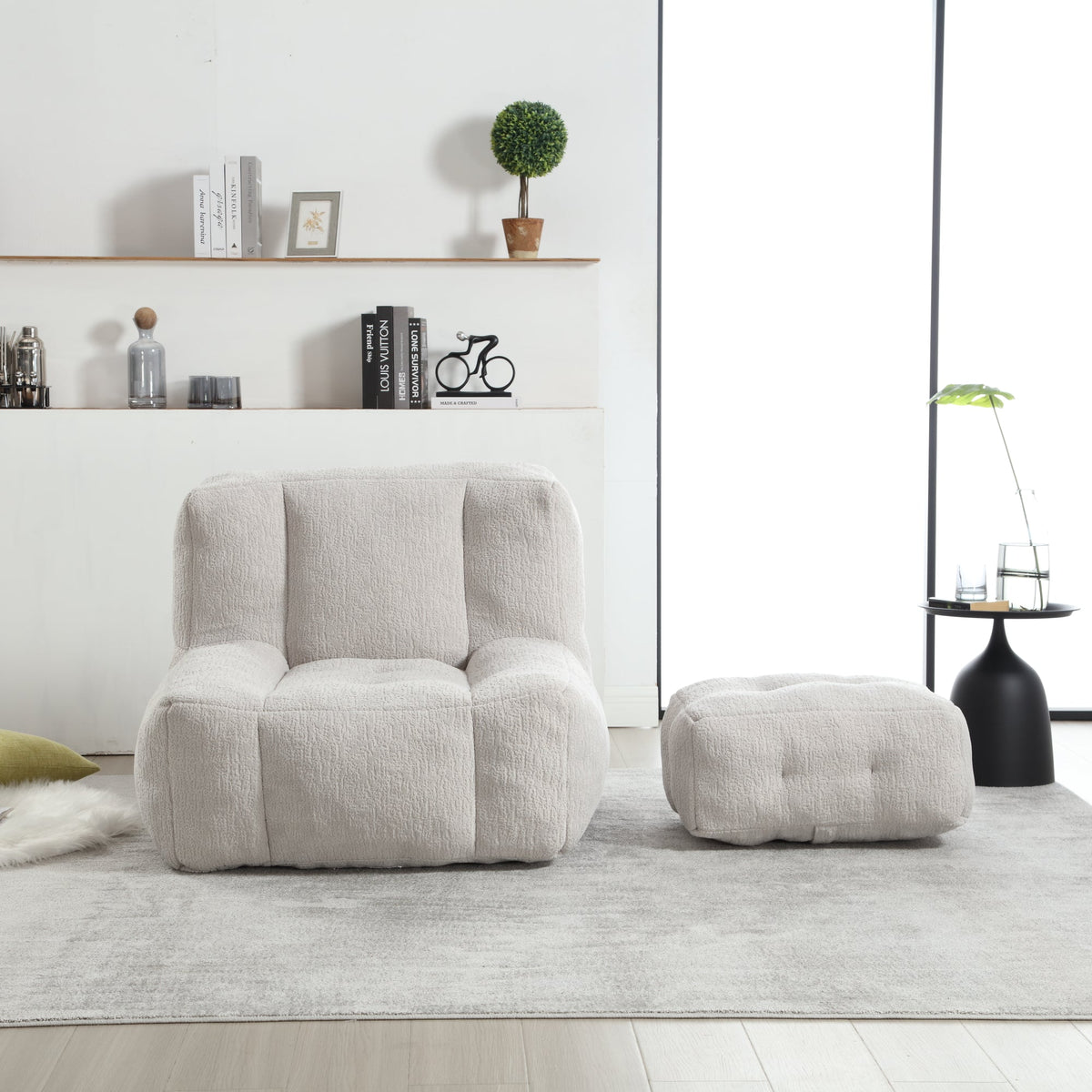 Memory Foam Bean Bag Chair Set with Matching Footstool
