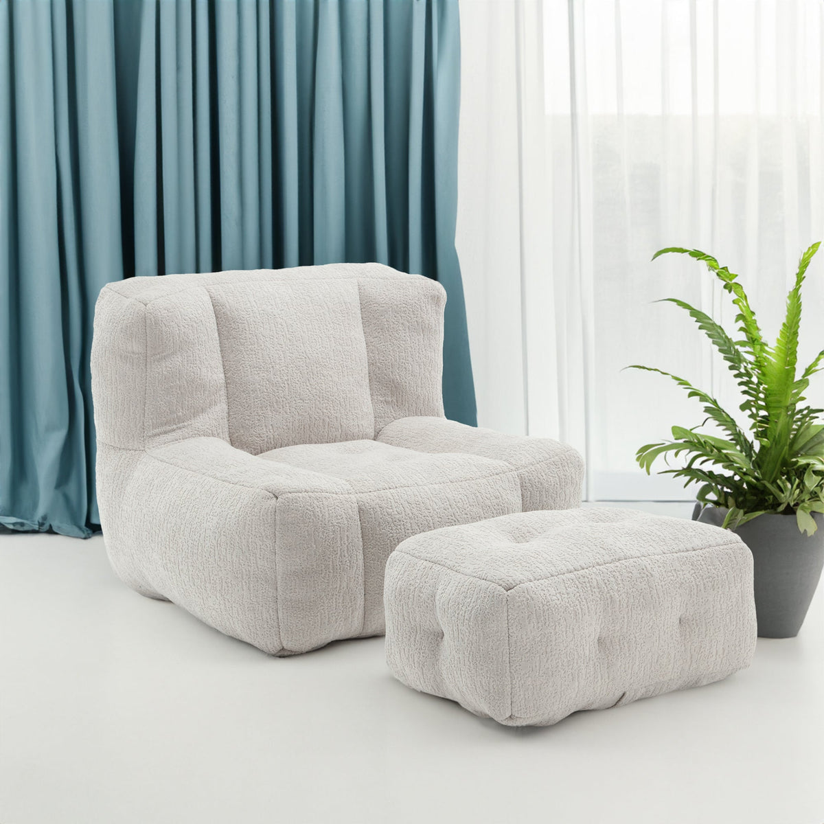 Memory Foam Bean Bag Chair Set with Matching Footstool