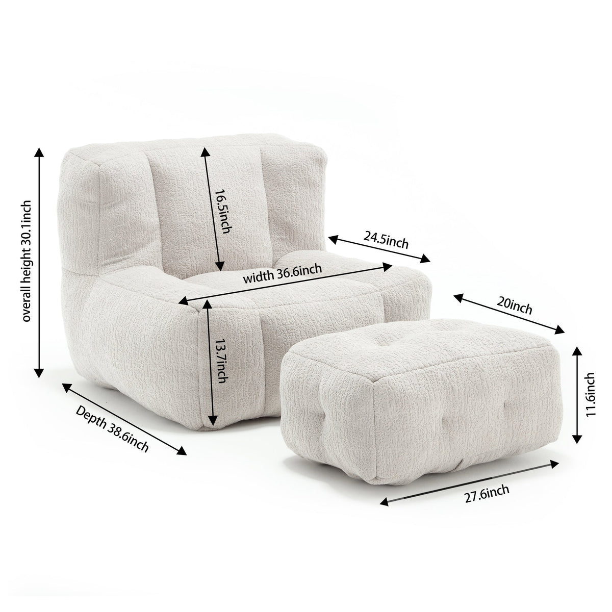 Memory Foam Bean Bag Chair Set with Matching Footstool