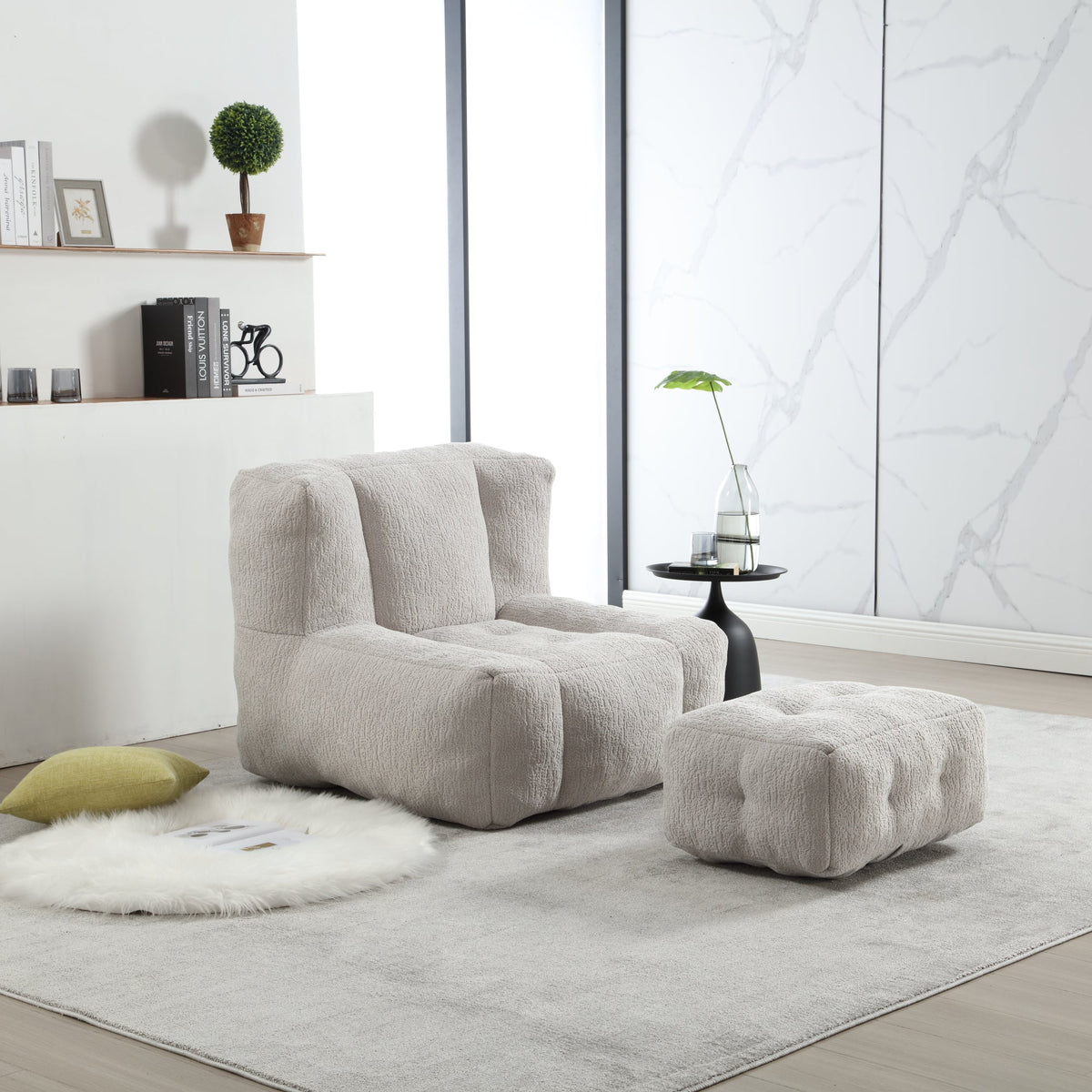 Memory Foam Bean Bag Chair Set with Matching Footstool