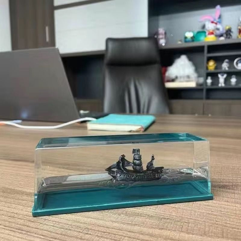 Floating Pirate Ship Ornament for Nautical Desktop Decor
