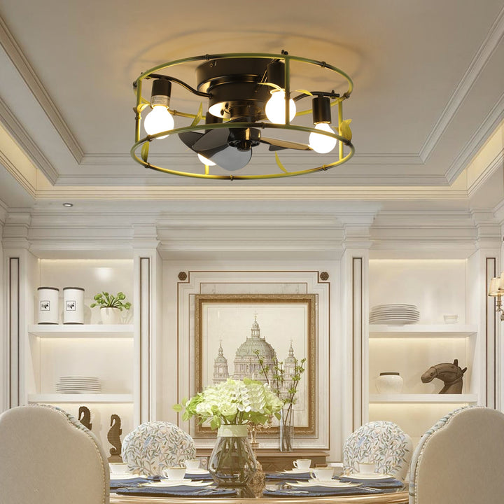 Caged Flush Mount Ceiling Fan with Lights for Low Ceilings