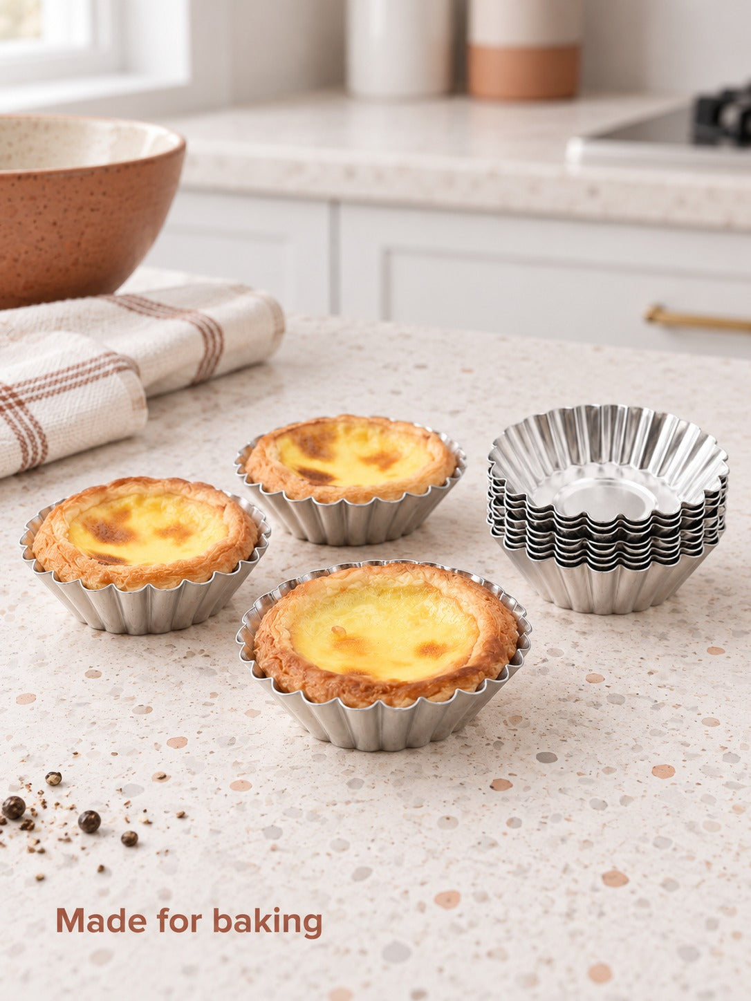 Fluted Aluminum Egg Tart Molds Set of 10 for Baking