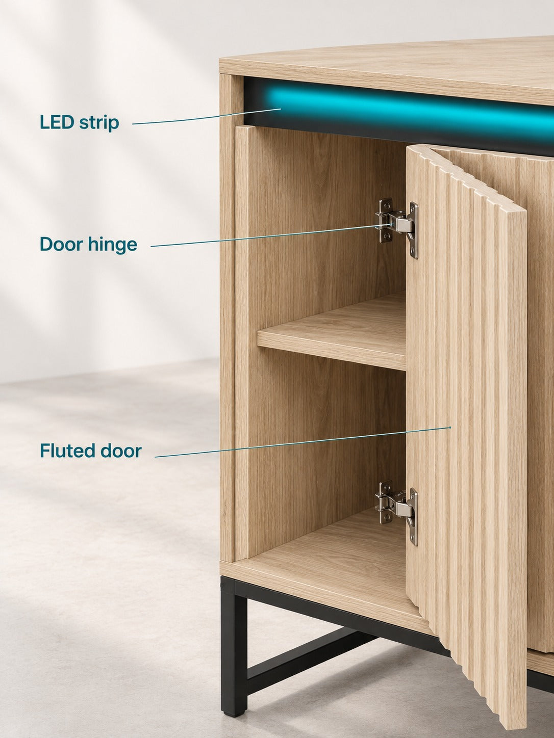 Fluted Coffee Bar Cabinet with LED Light and Storage