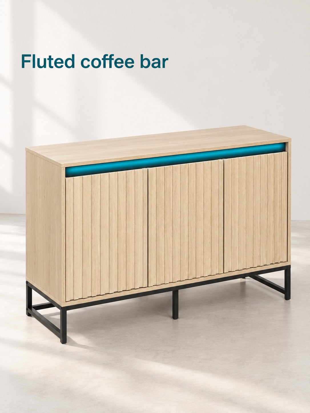 Fluted Coffee Bar Cabinet with LED Light and Storage