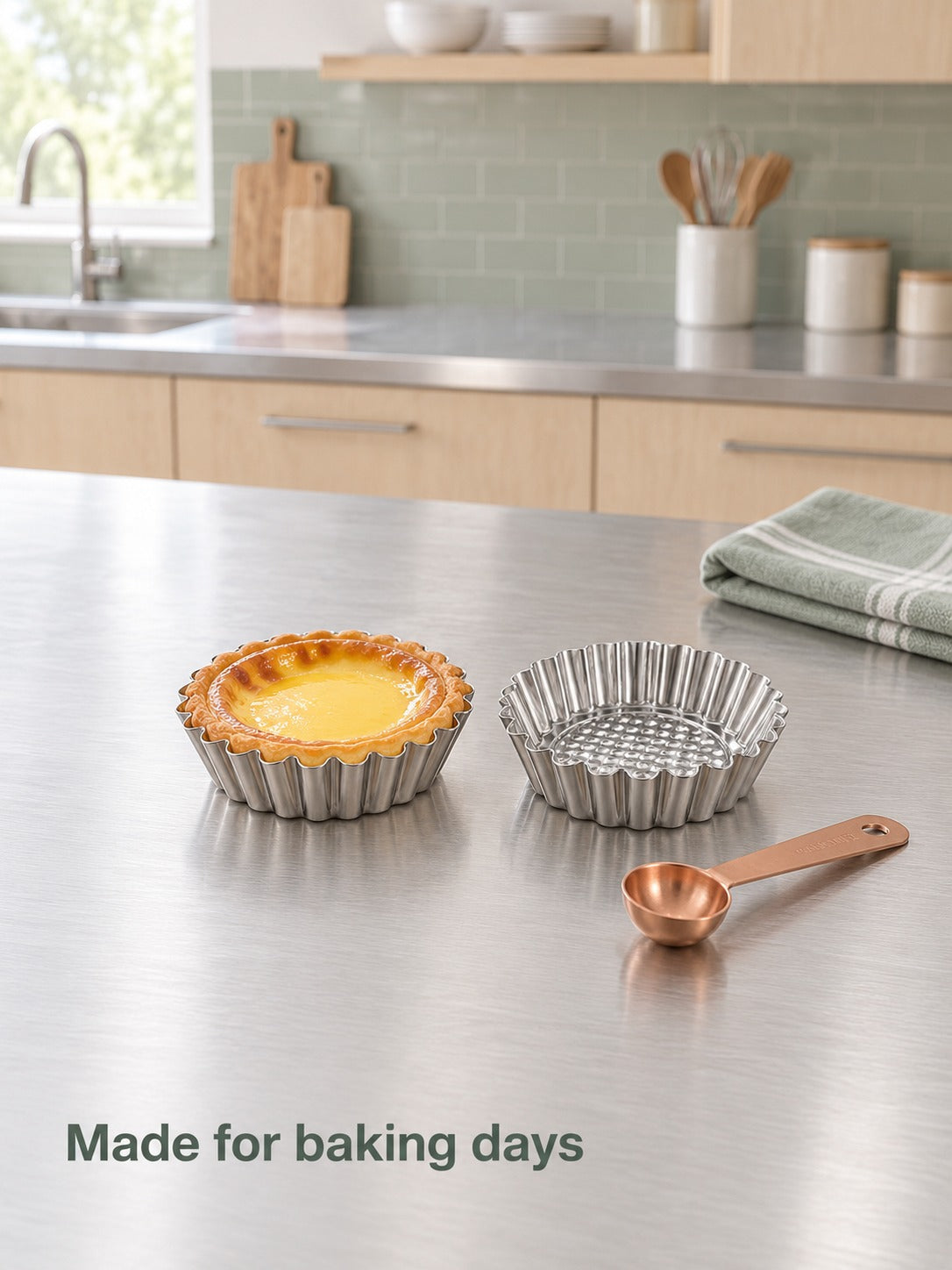 Fluted Stainless Steel Egg Tart Mold for Easy Release