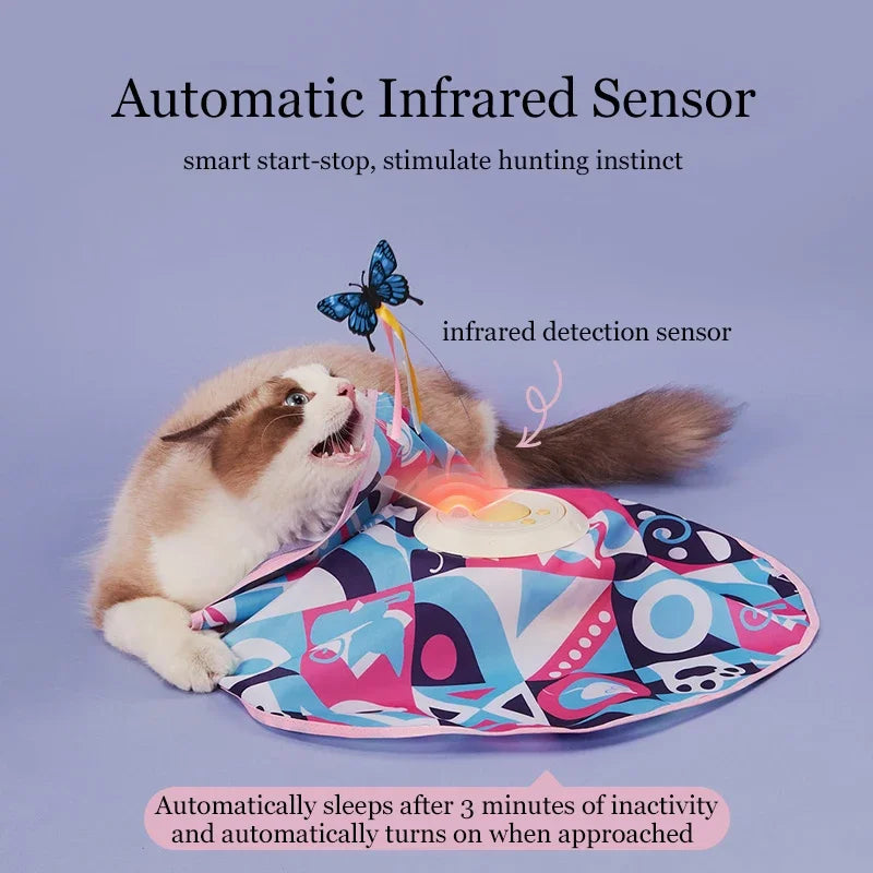Interactive Butterfly Cat Toy With Automatic Double Teaser