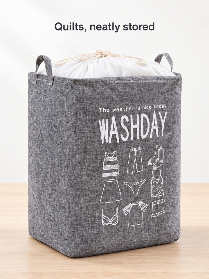 Foldable Laundry Basket with Drawstring Lid for Quilts