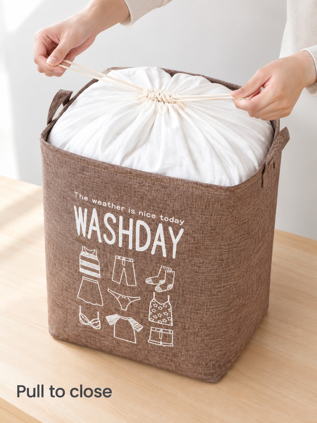 Foldable Laundry Basket with Drawstring Lid for Quilts