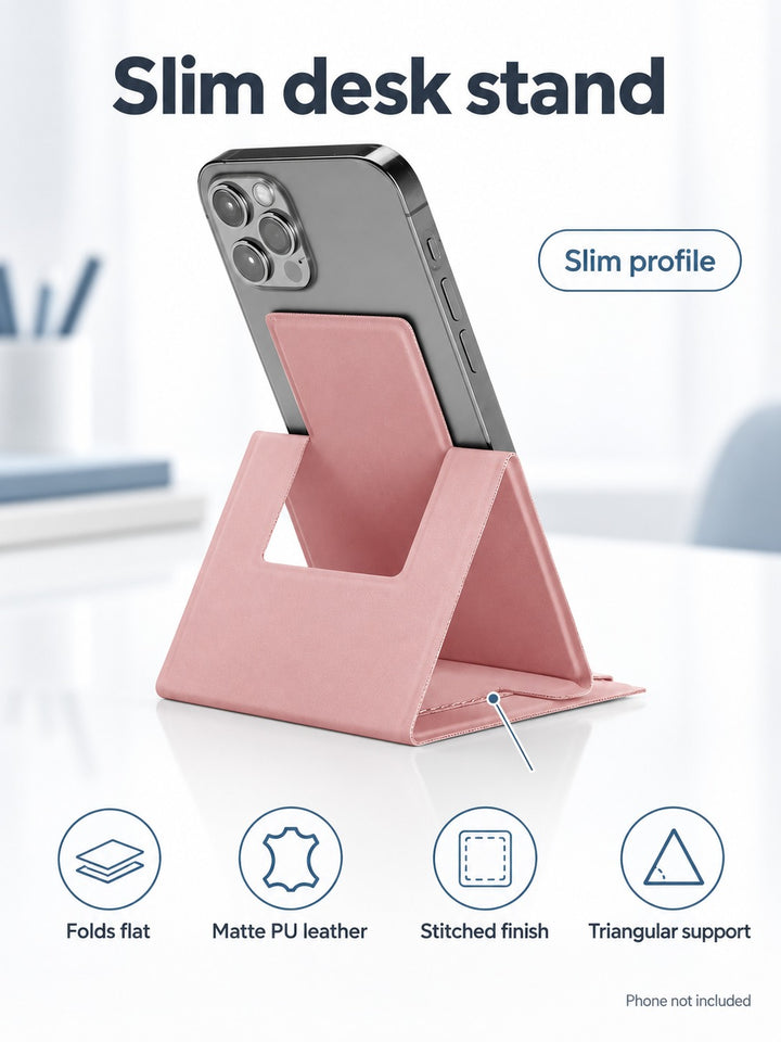 Folding Phone Stand for Desk: Slim PU Leather Holder
