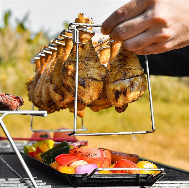Stainless Folding Chicken Leg Rack for Grill & Drip Tray