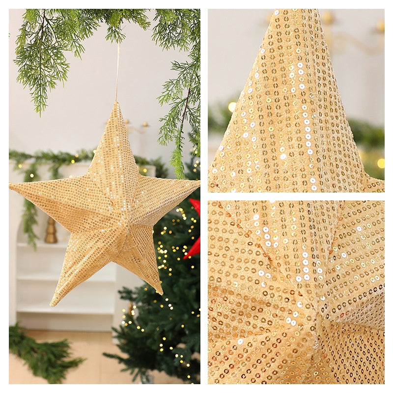 Christmas Tree Topper Star — Gold Sequin Holiday Glow
