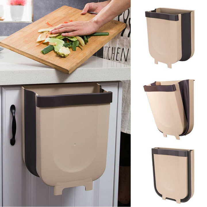 Folding Kitchen Trash Bin That Hangs on Cabinet Doors