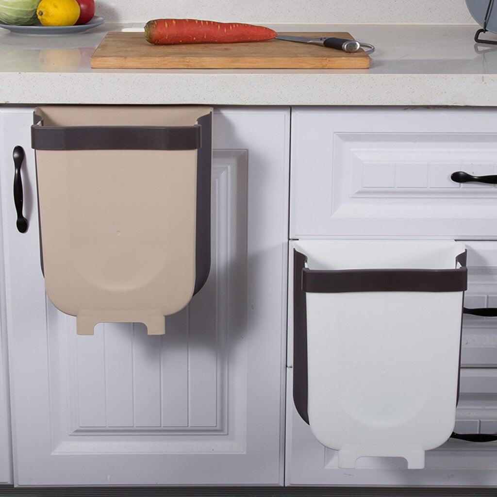 Folding Kitchen Trash Bin That Hangs on Cabinet Doors