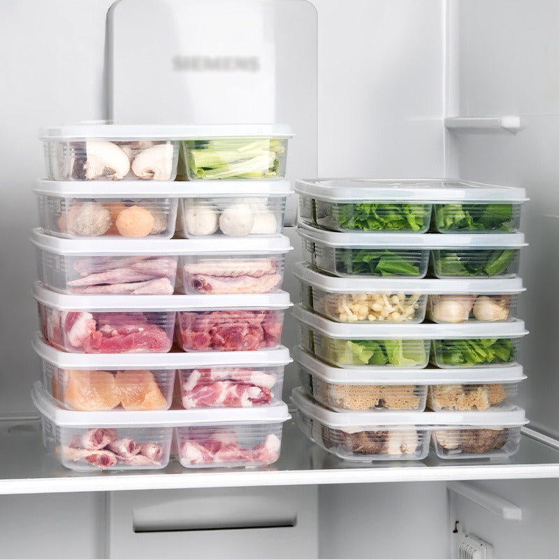 Stackable Divided Fridge Storage Box with Lid, 2-Pack