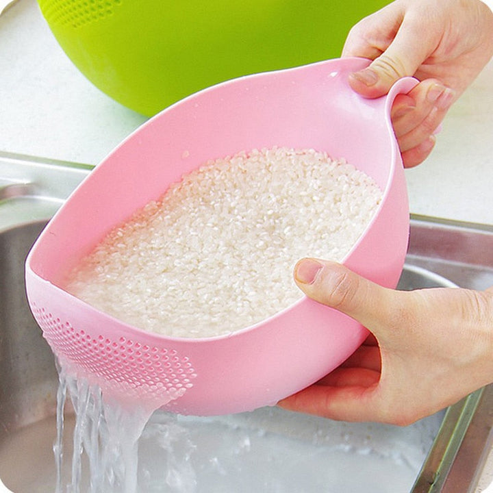 Rice Washing Bowl Strainer with Drain Mesh and Pour Handle