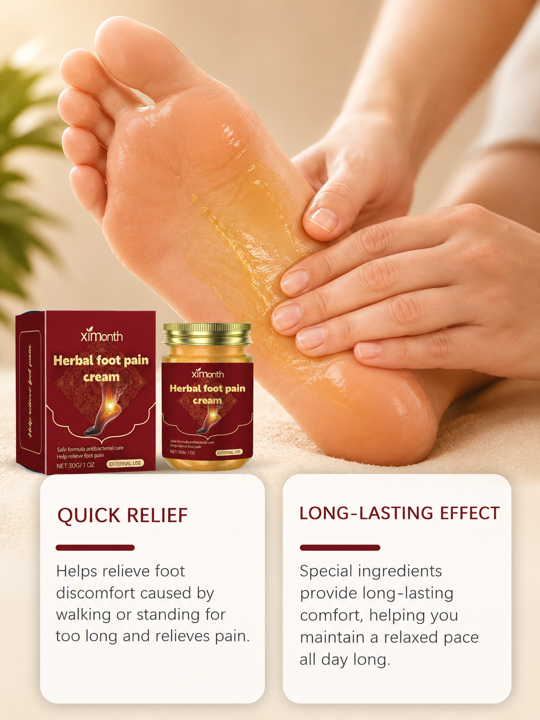 Herbal Foot Pain Relief Cream — Soothing Warmth for Tired Feet
