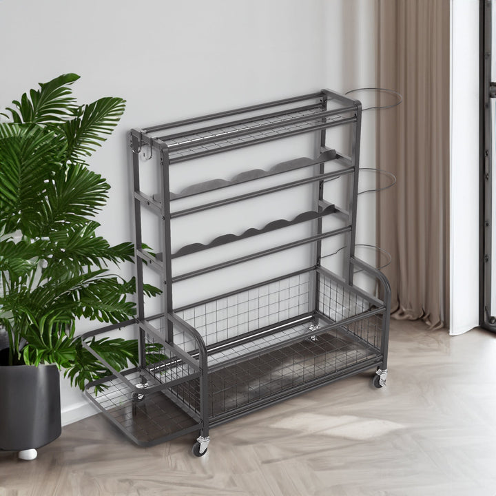 Four-Tier Metal Ball Storage Rack with Rolling Casters