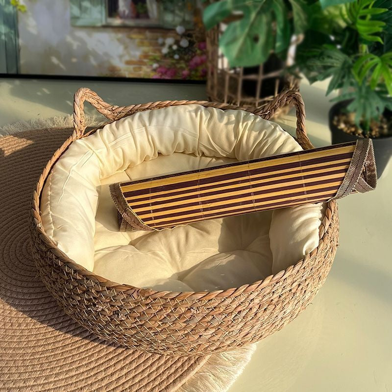 Rattan Cat Bed With Washable Cushion, All-Season