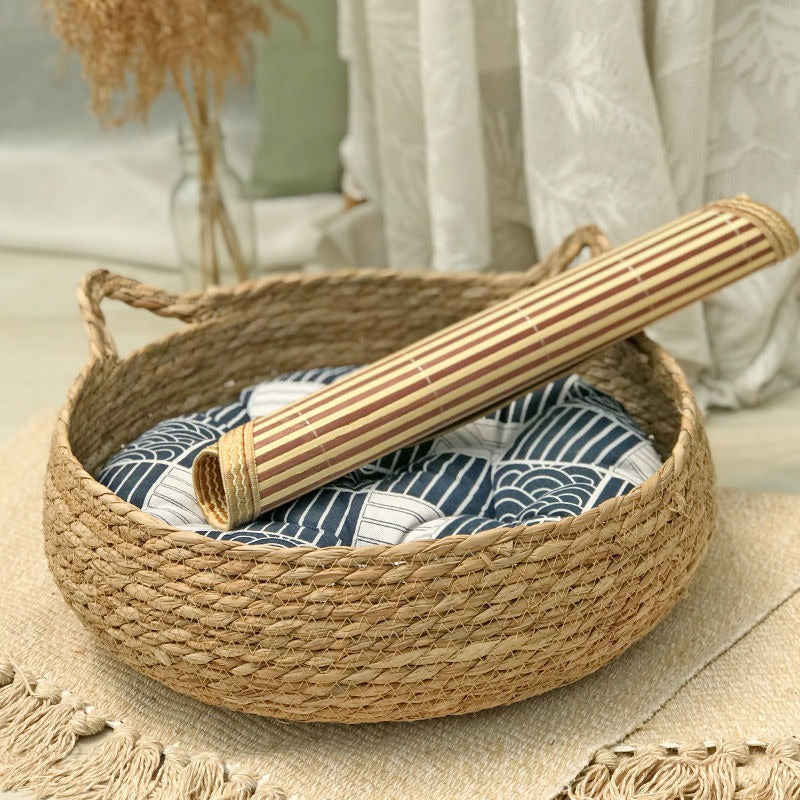 Rattan Cat Bed With Washable Cushion, All-Season