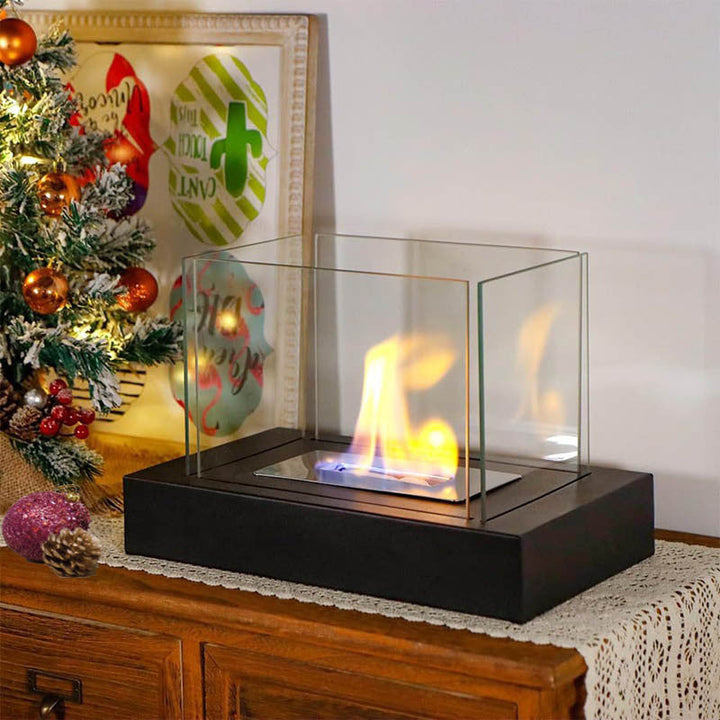 Tabletop Alcohol Fireplace with Four-Sided Glass Flame
