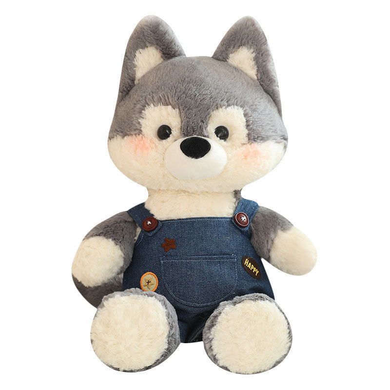 Fox Plush Toy With Denim Overalls for Cozy Room Décor