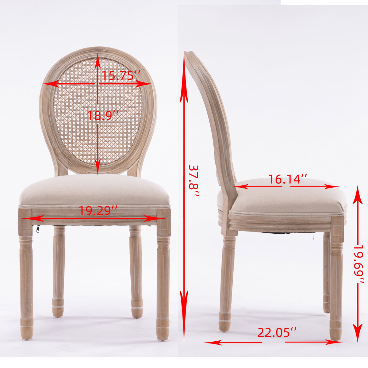 French-Style Dining Chairs Set of 2 with Rattan Back