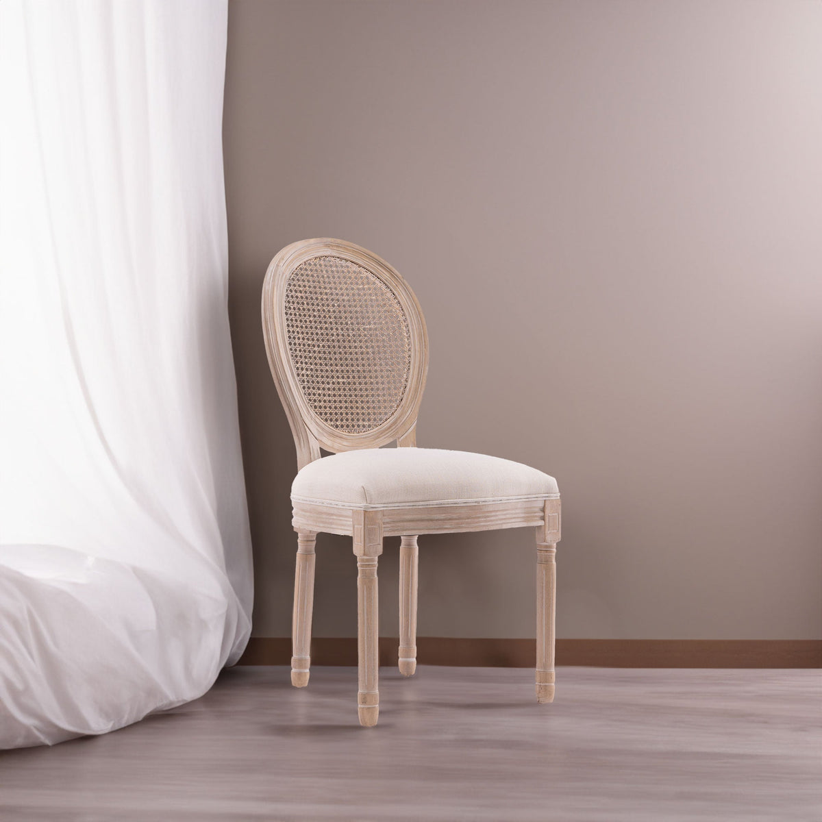 French-Style Dining Chairs Set of 2 with Rattan Back