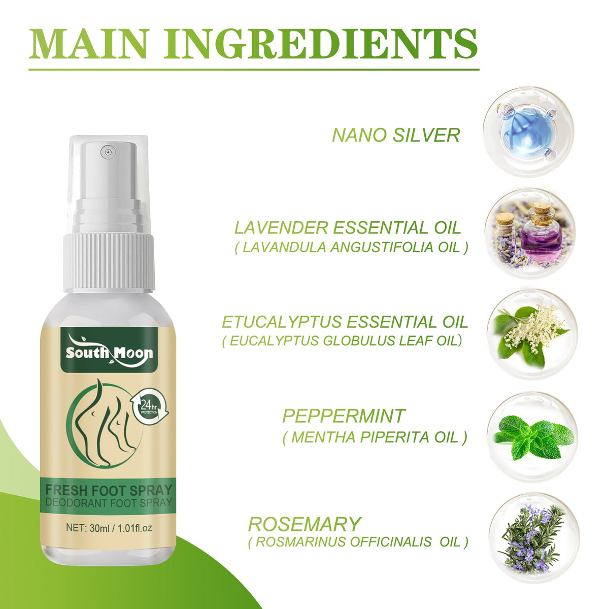 24-Hour Foot Odor Spray with Nano Silver & Essential Oils