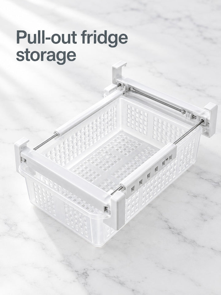 Fridge Pull Out Bin Organizer, No-Tool Snap
