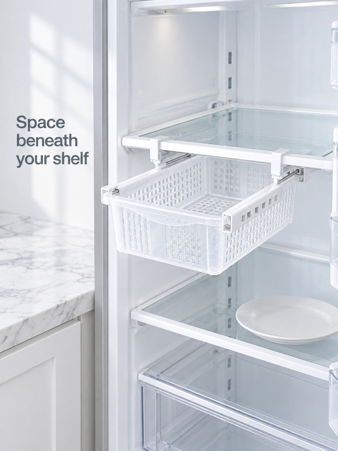 Fridge Pull Out Bin Organizer, No-Tool Snap